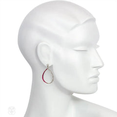Edwardian ruby and diamond hoop earrings
