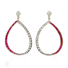 Edwardian ruby and diamond hoop earrings