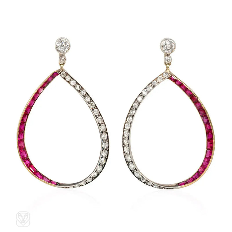 Edwardian Ruby And Diamond Hoop Earrings