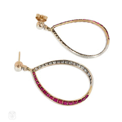 Edwardian ruby and diamond hoop earrings