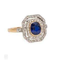 Edwardian sapphire and diamond ring, France