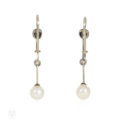 Edwardian sapphire, diamond, and pearl knife-edge earrings