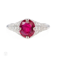 Edwardian style ruby ring in platinum