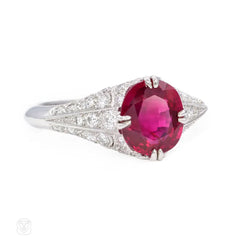 Edwardian style ruby ring in platinum