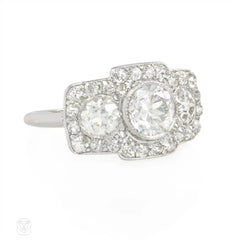 Edwardian three-stone old European cut diamond ring