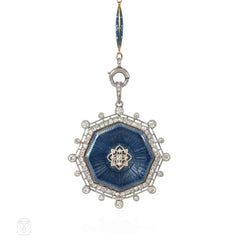 Edwardian Tiffany enamel and diamond watch pendant and chain