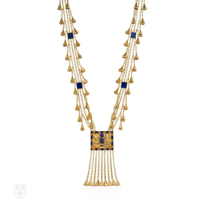 Egyptian Revival Gold And Lapis Sautoir