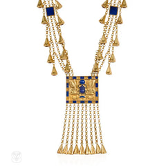 Egyptian revival gold and lapis sautoir