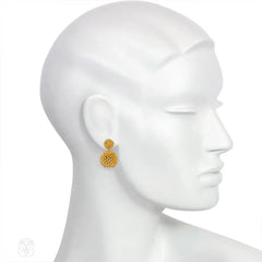 Electroplated glass beaded double ball earrings