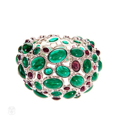 Emerald glass and rhodium-plated bronze bracelet, Amphitrite Collection