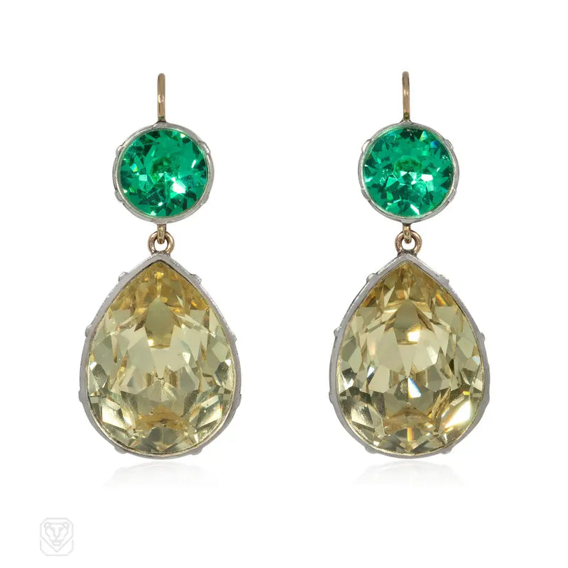 Emerald paste and jonquil paste drop earrings