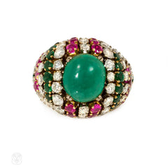 Emerald, ruby and diamond cocktail ring