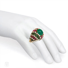 Emerald, ruby and diamond cocktail ring