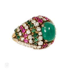 Emerald, ruby and diamond cocktail ring