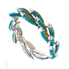 Enamel and stainless steel school of fish bracelet