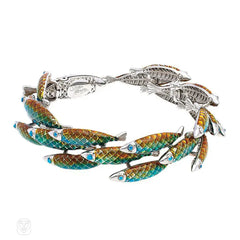 Enamel and stainless steel school of fish bracelet