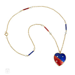 English antique red and blue enamel necklace