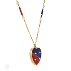 English antique red and blue enamel necklace