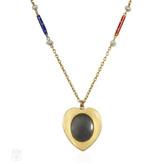 English antique red and blue enamel necklace