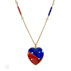 English antique red and blue enamel necklace