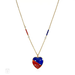 English antique red and blue enamel necklace