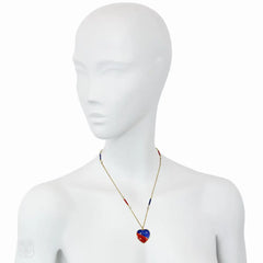 English antique red and blue enamel necklace