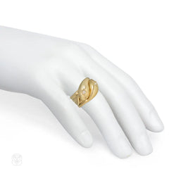 English Edwardian gold and diamond bypass snake ring