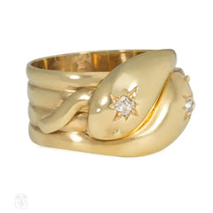 English Edwardian gold and diamond bypass snake ring