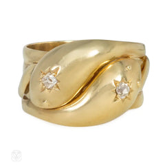 English Edwardian gold and diamond bypass snake ring