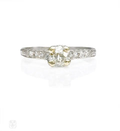 Engraved platinum and diamond Art Deco engagement ring