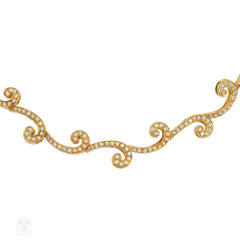 Estate diamond and gold wave necklace
