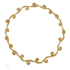 Estate diamond and gold wave necklace