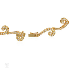 Estate diamond and gold wave necklace