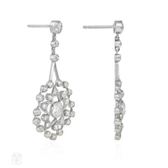 Estate diamond pendant earrings of snowflake motif