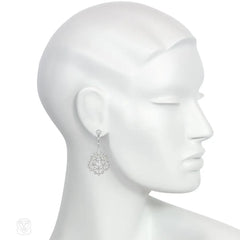 Estate diamond pendant earrings of snowflake motif