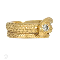 Estate gold and diamond bypass snake ring