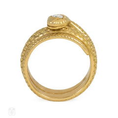 Estate gold and diamond bypass snake ring