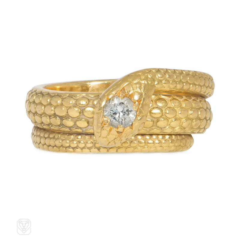 Estate Gold And Diamond Bypass Snake Ring