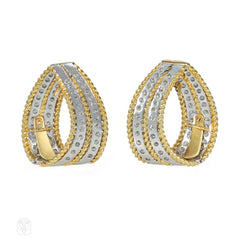 Estate gold and diamond tapering hoop earrings