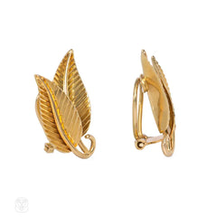 Estate gold leaf earrings