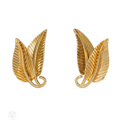 Estate gold leaf earrings