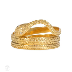 Estate gold textured serpent ring