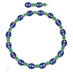 Estate lapis chaine d'ancre and chrysoprase adjustable necklace