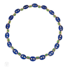 Estate lapis chaine d'ancre and chrysoprase adjustable necklace