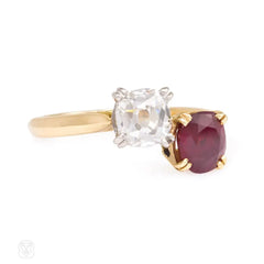 Estate ruby and diamond bypass ring