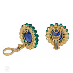 Estate sapphire and emerald cluster clip earrings