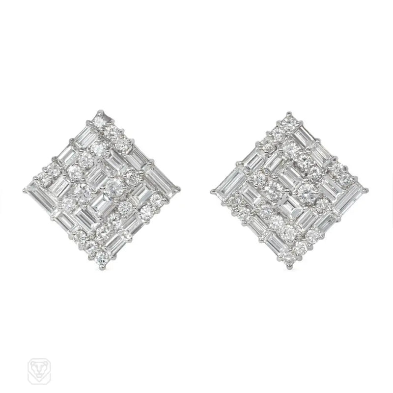 Estate Square - Shaped Diamond Earrings
