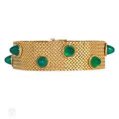 Estate woven gold and chrysoprase stud bracelet