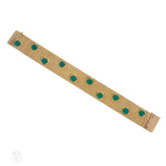 Estate woven gold and chrysoprase stud bracelet