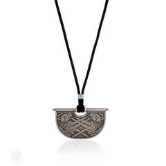 Etched sterling silver pendant on black cord